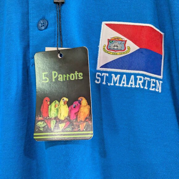 5 Parrots Men's Blue Polo Shirt, Size XL, St. Maarten Flag, Embroidered, NWT - Picture 4 of 13